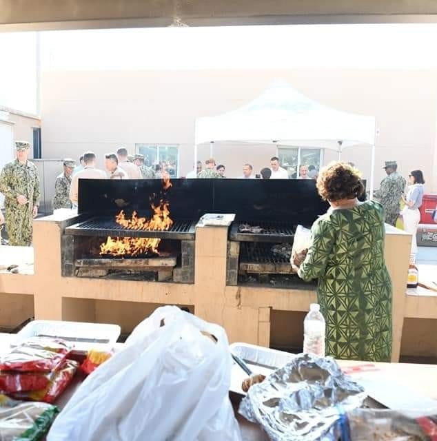 Serving dinner to troops