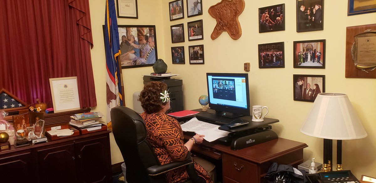 Congresswoman Amata in American Samoa's congressional office in DC during the remote Veterans forum