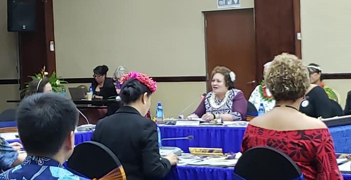 Congresswoman Amata speaking, also shown are Dr. Manumatavai Tupou-Roosen, Director General of Forum Fisheries Agency; and Special Inclusion Advisor Melinia Nawadra of the Pacific Islands Forum Secretariat
