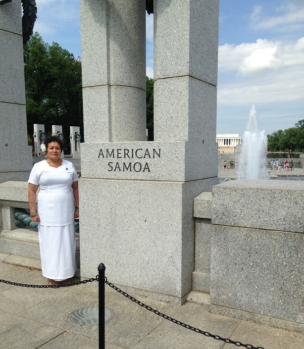 Congresswoman Aumua Amata at the WWII Memorial (Column Recognizing American Samoa) in Washington DC